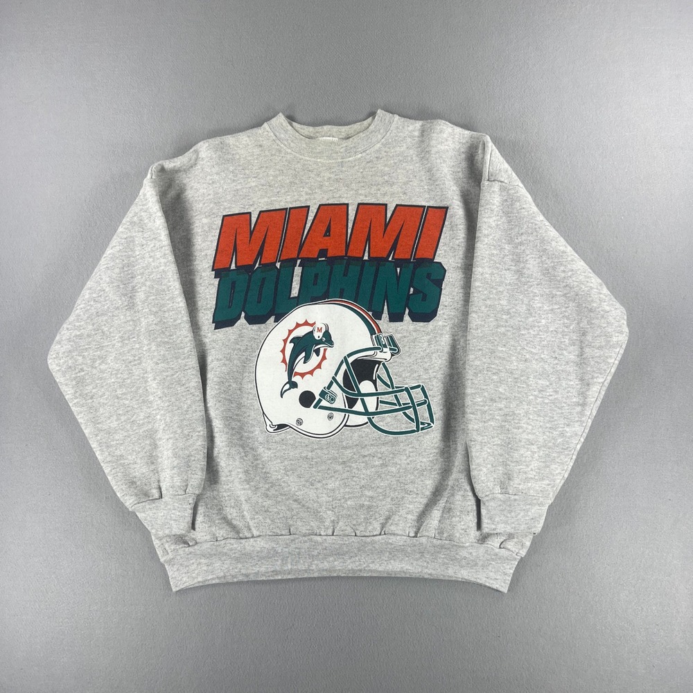 Vintage 90s Logo 7 Miami Dolphins NFL Crewneck Mens Size XL Gray / Blue / Orange